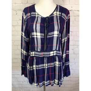 New Thread + Supply Blue Peplum w Velvet Blouse Size Medium